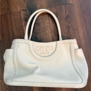 Tory Burch Cream Pebble Leather Tote